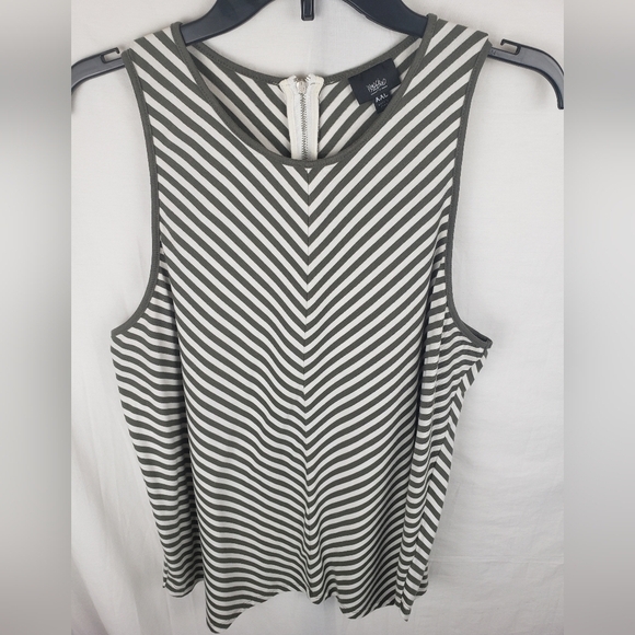 Mossimo Green Striped Sleeveless Back Zip Shirt Sz XL - Picture 2 of 7